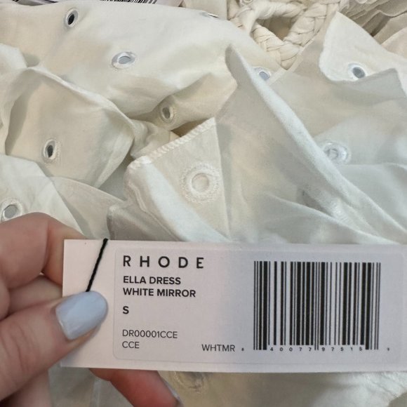 Rhode Ella Blouson Mini Dress Flared Mirror Disc Allover Braided Belt White Smal - Picture 3 of 7